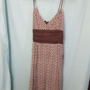 Brown with white floral print spaghetti-strap dres